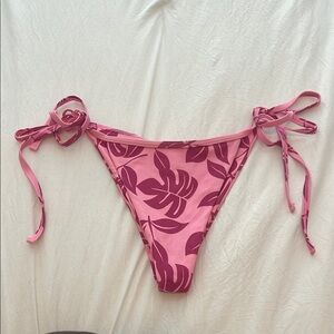 Pink Leaf Print Bikini Bottom